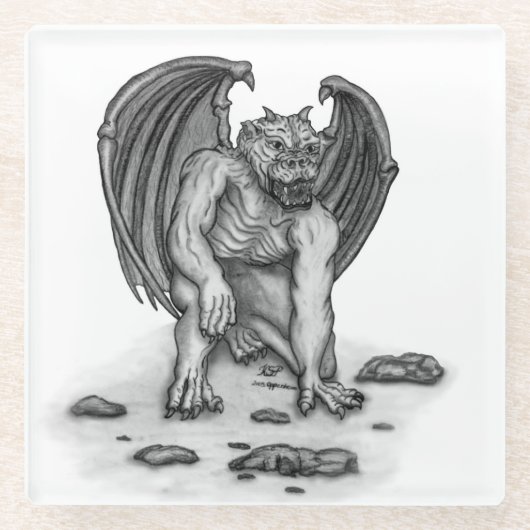 Golem Gargoyle Glazen Onderzetter (Voorkant)