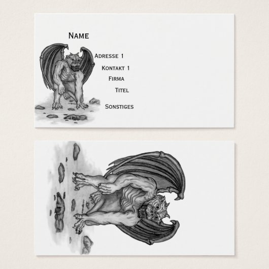 Golem Gargoyle, ontwerp voor zwart-wit Visitekaartjes (Voorkant /achterkant)