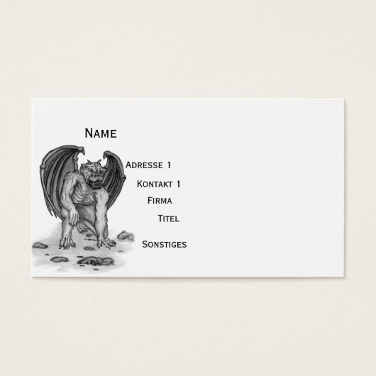 Golem Gargoyle, ontwerp voor zwart-wit Visitekaartjes (Voorkant)