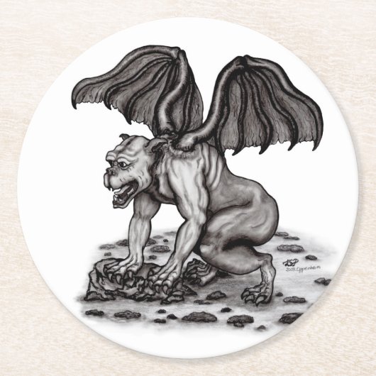 Golem Gargoyle Ronde Kartonnen Onderzetter (Voorkant)