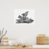 Golem - Gargoyle schwarz-weiß-ontwerp Poster (Keuken)