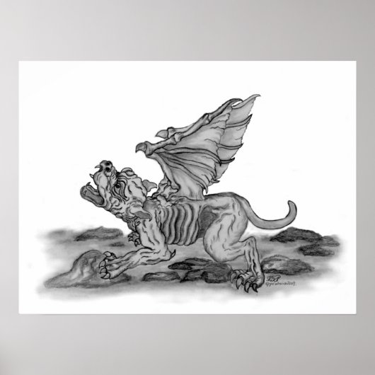 Golem - Gargoyle schwarz-weiß-ontwerp Poster (Voorkant)