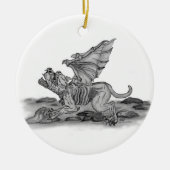 Golem Gargoyle schwarz weiss Zeichnung Keramisch Ornament (Voorkant)