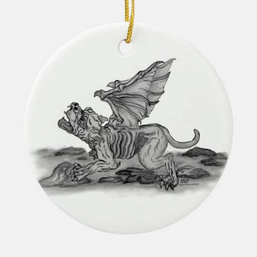 Golem Gargoyle schwarz weiss Zeichnung Keramisch Ornament (Voorkant)