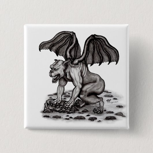 Golem Gargoyle Vierkante Button 5,1 Cm (Voorkant)