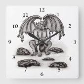 Golem Gargoyle Vierkante Klok (Voorkant)