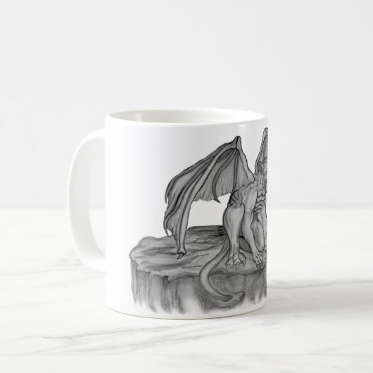 GOLEM - Gargoyle zwart-wit design Koffiemok (Voorkant links)