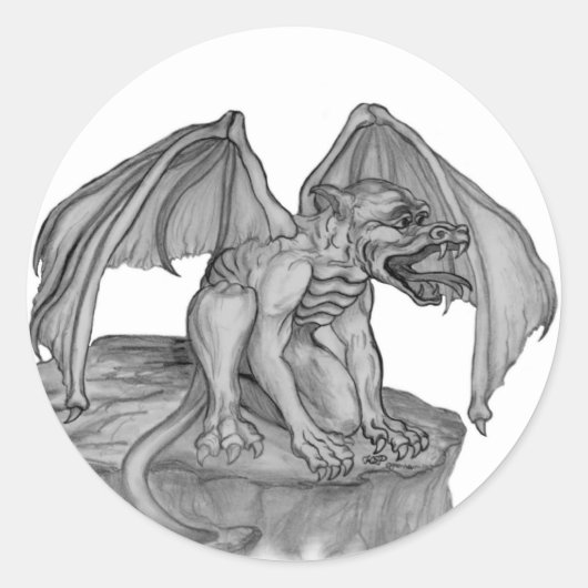 GOLEM - Gargoyle zwart-wit design Ronde Sticker (Voorkant)