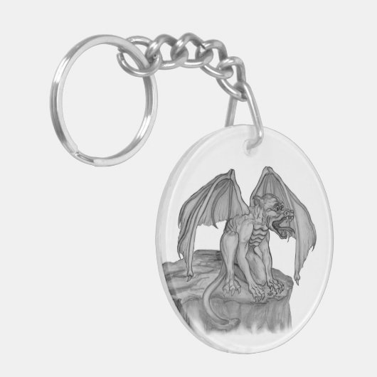 GOLEM - Gargoyle zwart-wit design Sleutelhanger (Voorkant Links)
