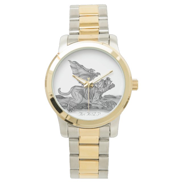 Golem Gargoyle, zwart-wit ontwerp Horloge (Voorkant)