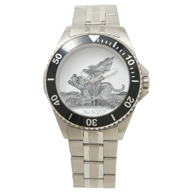 Golem Gargoyle, zwart-wit ontwerp Horloge (Voorkant)