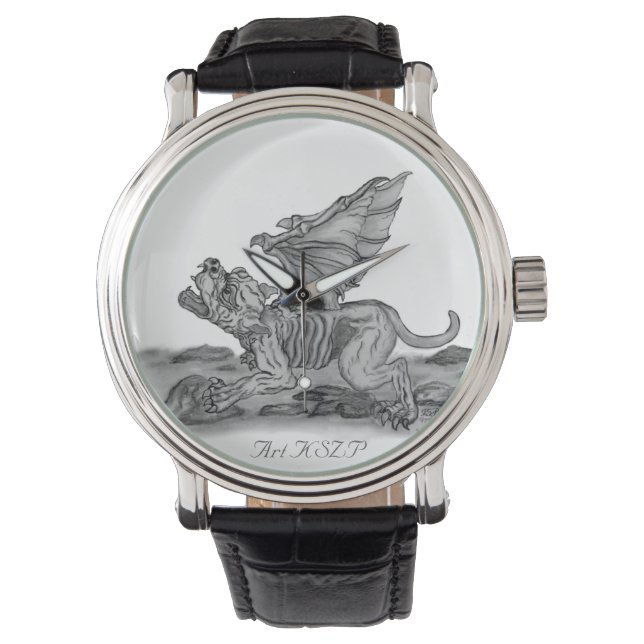 Golem Gargoyle, zwart-wit ontwerp Horloge (Voorkant)