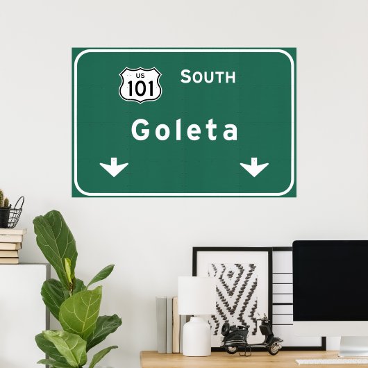 Goleta California US-101 South Interstate - Poster (Thuiskantoor)
