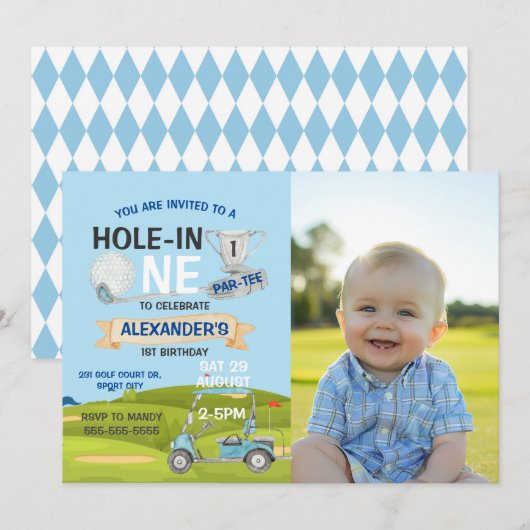 Golf 1e Hole-in-One Foto Verjaardagsfeest Jongen Kaart (Voorkant / Achterkant)