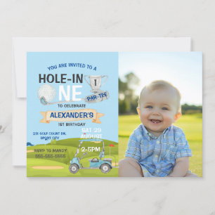 Golf 1e Hole-in-One Foto Verjaardagsfeest Jongen Kaart