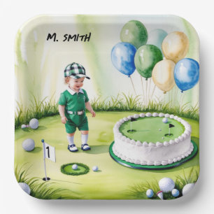 Golf 1e verjaardag 1 jaar oude golfer met naam papieren bordje