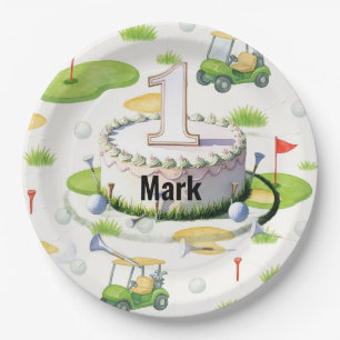 Golf 1e verjaardag 1 jaar oude golfer nummer 1 papieren bordje