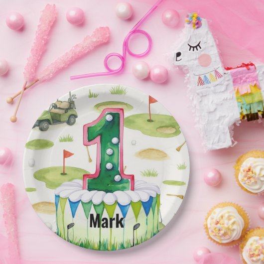 Golf 1e verjaardag 1 jaar oude golfer nummer 1 papieren bordje (Feest)