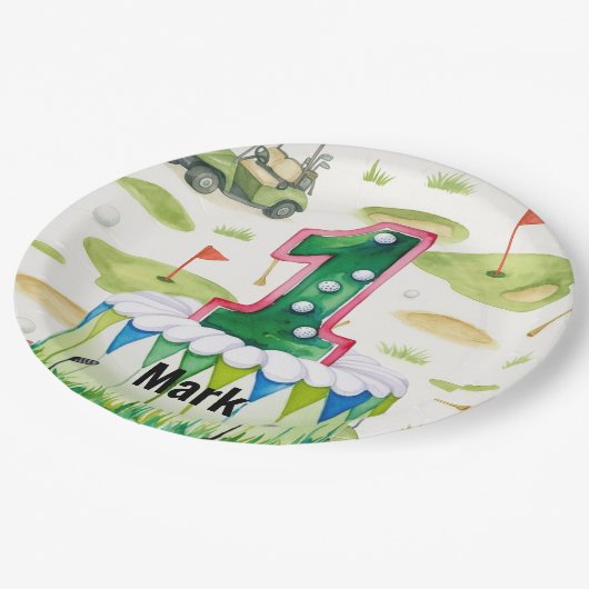 Golf 1e verjaardag 1 jaar oude golfer nummer 1 papieren bordje (Gekanteld)