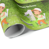 Golf 1e verjaardag een jaar oud voor jongen golfer cadeaupapier (Rol Hoek)