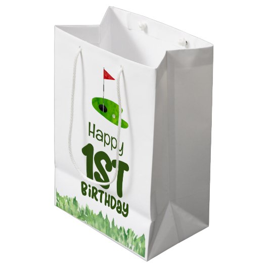 Golf 1e verjaardag een jaar oude golfer medium cadeauzakje (Voorkant Gekanteld)