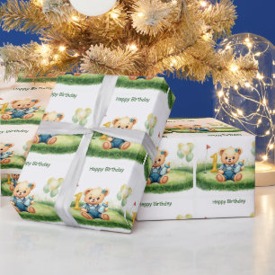 Golf 1e verjaardag één jaar oude golfer met nummer cadeaupapier