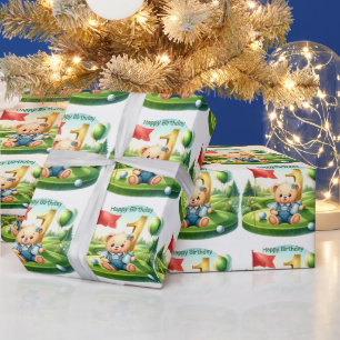 Golf 1e verjaardag één jaar oude golfer met nummer cadeaupapier