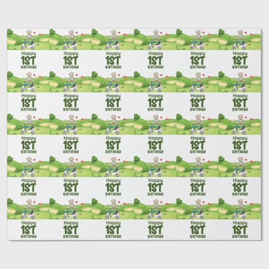 Golf 1e verjaardag een jaar oude golfer met winkel cadeaupapier (Vlak)