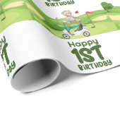 Golf 1e verjaardag een jaar oude golfer met winkel cadeaupapier