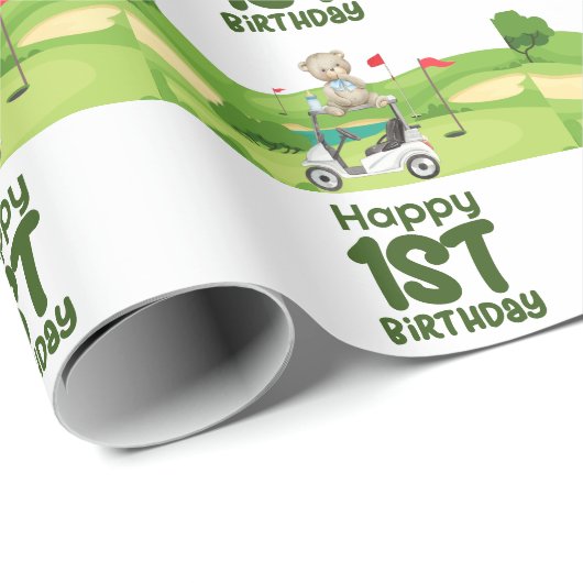 Golf 1e verjaardag een jaar oude golfer met winkel cadeaupapier (Rol Hoek)