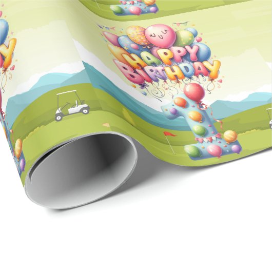 Golf 1e verjaardag een jaar oude golfer met winkel cadeaupapier (Rol Hoek)