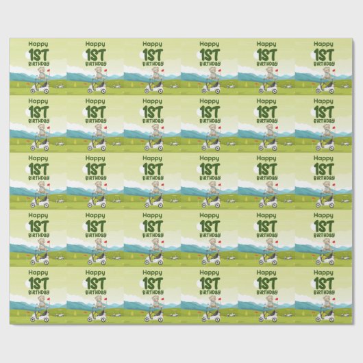 Golf 1e verjaardag een jaar oude golfer met winkel cadeaupapier (Vlak)