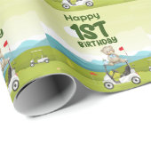 Golf 1e verjaardag een jaar oude golfer met winkel cadeaupapier (Rol Hoek)