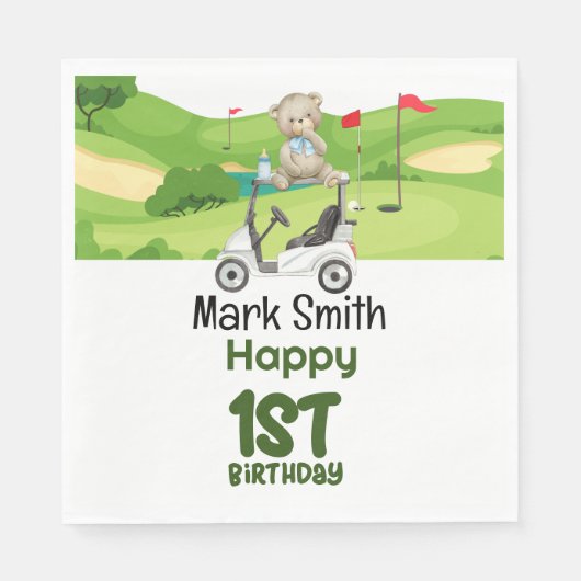 Golf 1e verjaardag een jaar oude golfer met winkel servet (Voorkant)