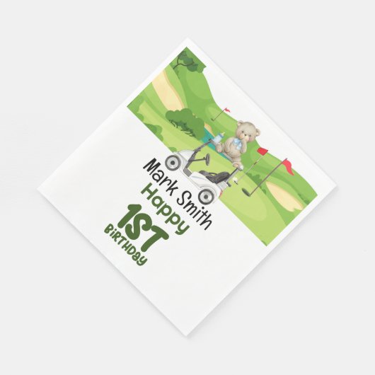 Golf 1e verjaardag een jaar oude golfer met winkel servet (Hoek)