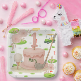 Golf 1e verjaardag een jaar oude golfer papieren bordje