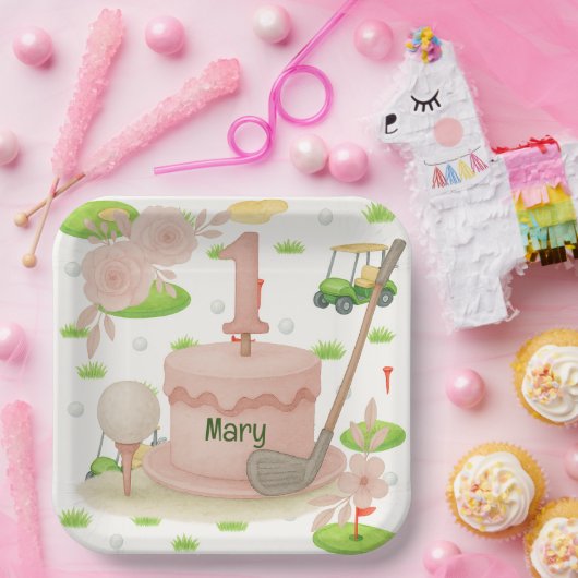 Golf 1e verjaardag een jaar oude golfer papieren bordje (Feest)