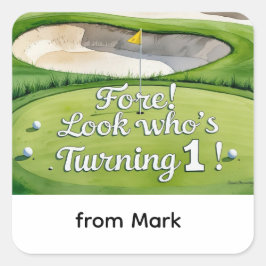 Golf 1e verjaardag een jaar oude golfer vierkante sticker