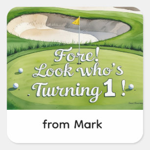 Golf 1e verjaardag een jaar oude golfer vierkante sticker