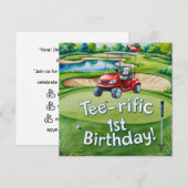 Golf 1e Verjaardag golfer is het draaien van een Kaart (Voorkant / Achterkant)