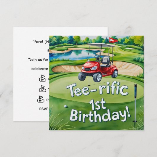 Golf 1e Verjaardag golfer is het draaien van een Kaart (Voorkant / Achterkant)