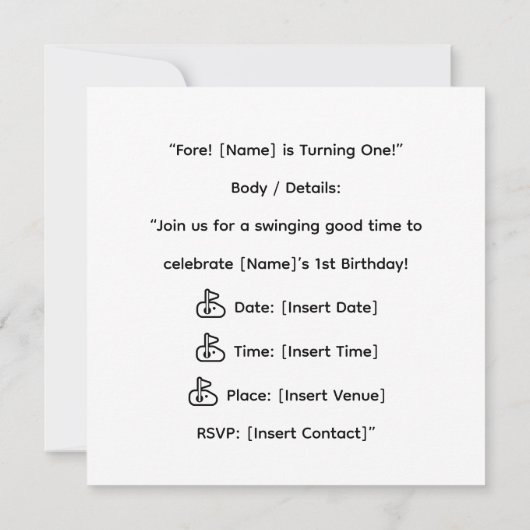 Golf 1e Verjaardag golfer is het draaien van een Kaart (Achterkant)