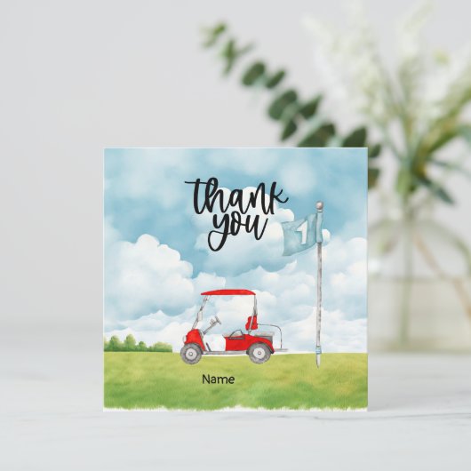 Golf 1e verjaardag golffeest bedankkaart (Staand voorkant)