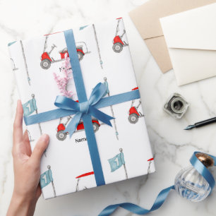 Golf 1e verjaardag golffeest met rode kar cadeaupapier