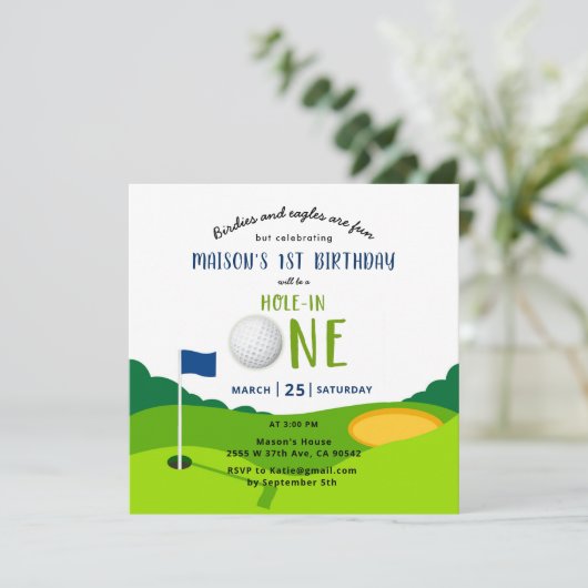 Golf 1e verjaardag Hole In One Par-tee uitnodiging (Staand voorkant)