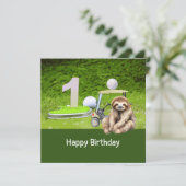 Golf 1e verjaardag met luiaard golfer kaart (Staand voorkant)