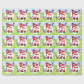 Golf 1e verjaardag met rode golfkar op groen cadeaupapier (Vlak)