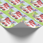 Golf 1e verjaardag met rode golfkar op groen cadeaupapier (Hoek)