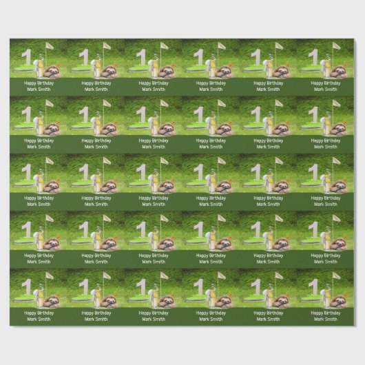 Golf 1e verjaardag met Sloth Golfer Cadeaupapier (Vlak)