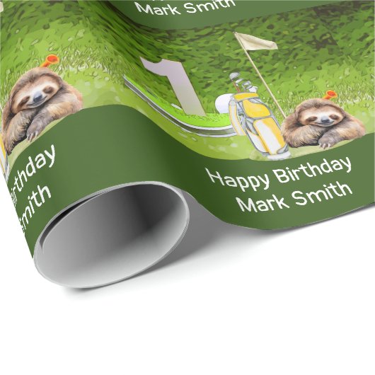 Golf 1e verjaardag met Sloth Golfer Cadeaupapier (Rol Hoek)